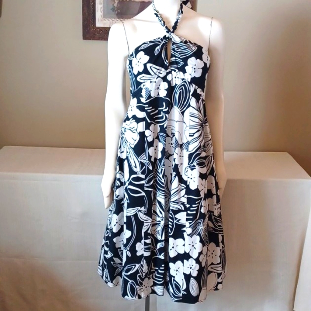 Sz 10 Vintage Black Floral Bobbie Bee Party Dress